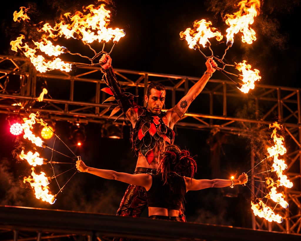 Fire fan dancers